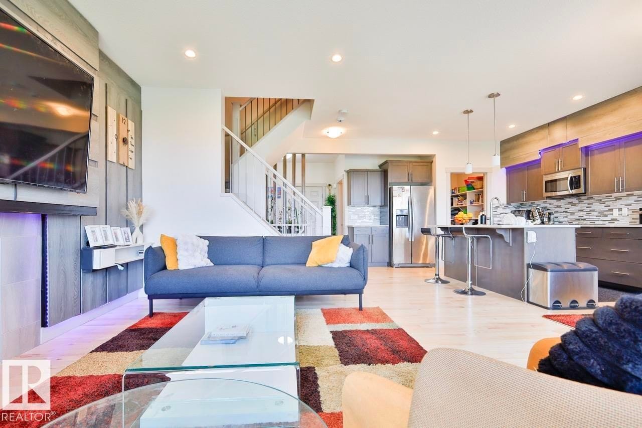 Living room open to the kitchen