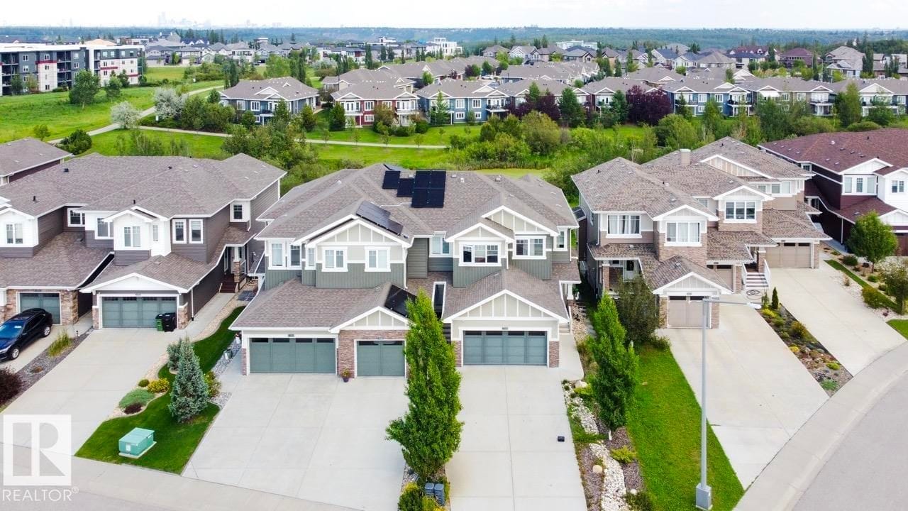Aerial view of the front elevation and driveway