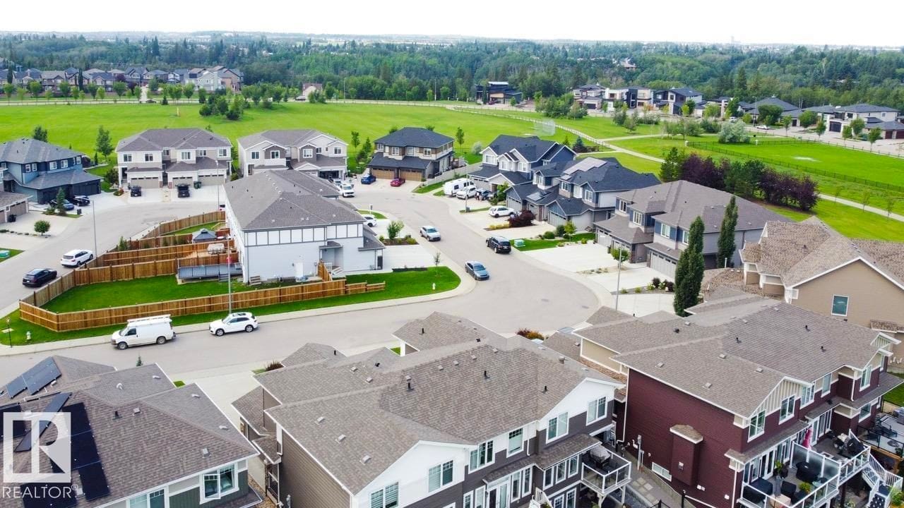 Aerial view of the street and homes