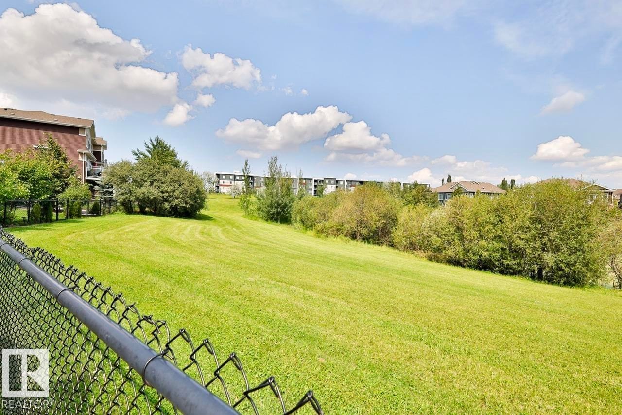 Green space rising behind the homes