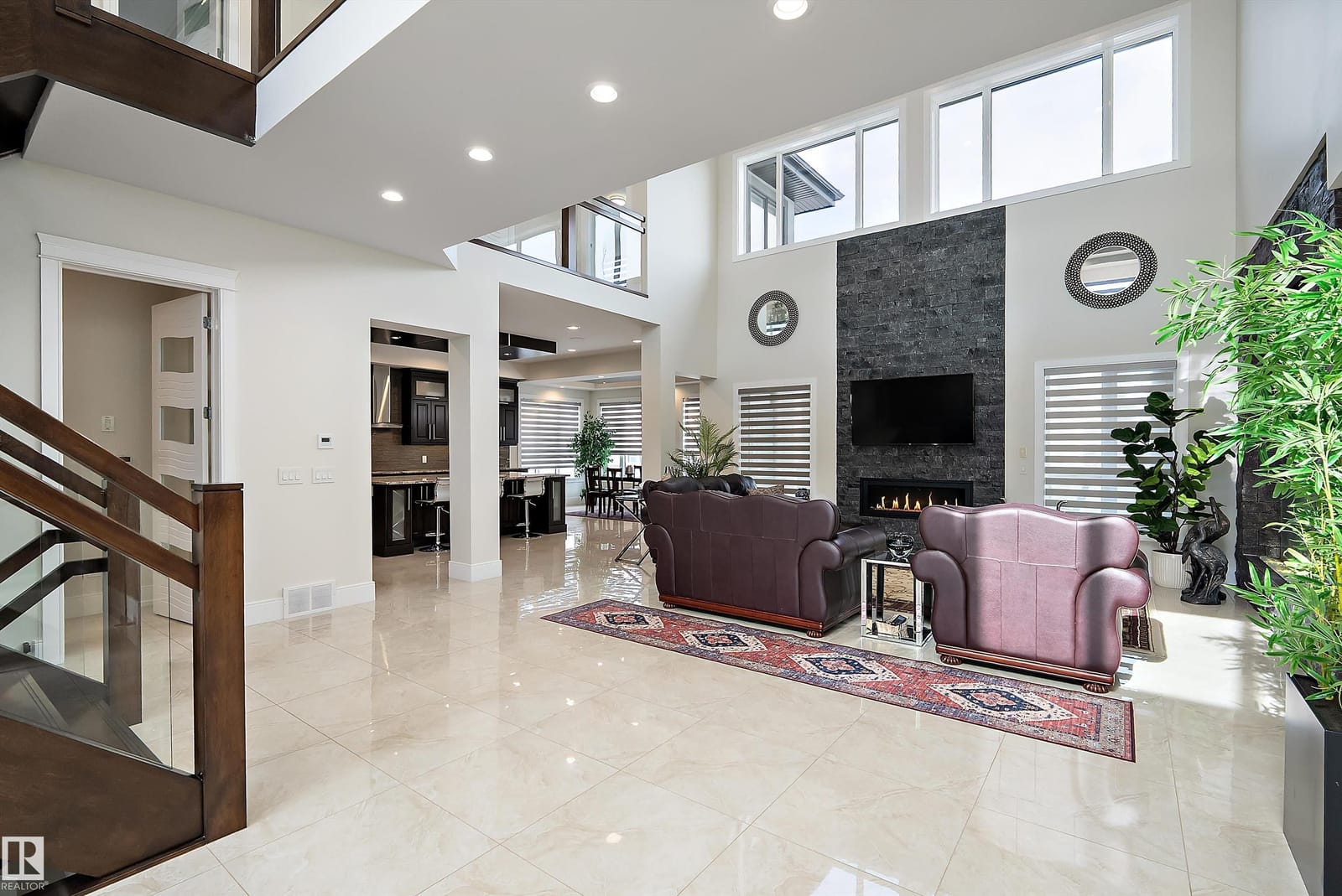 Great room open to above, seen from the entry