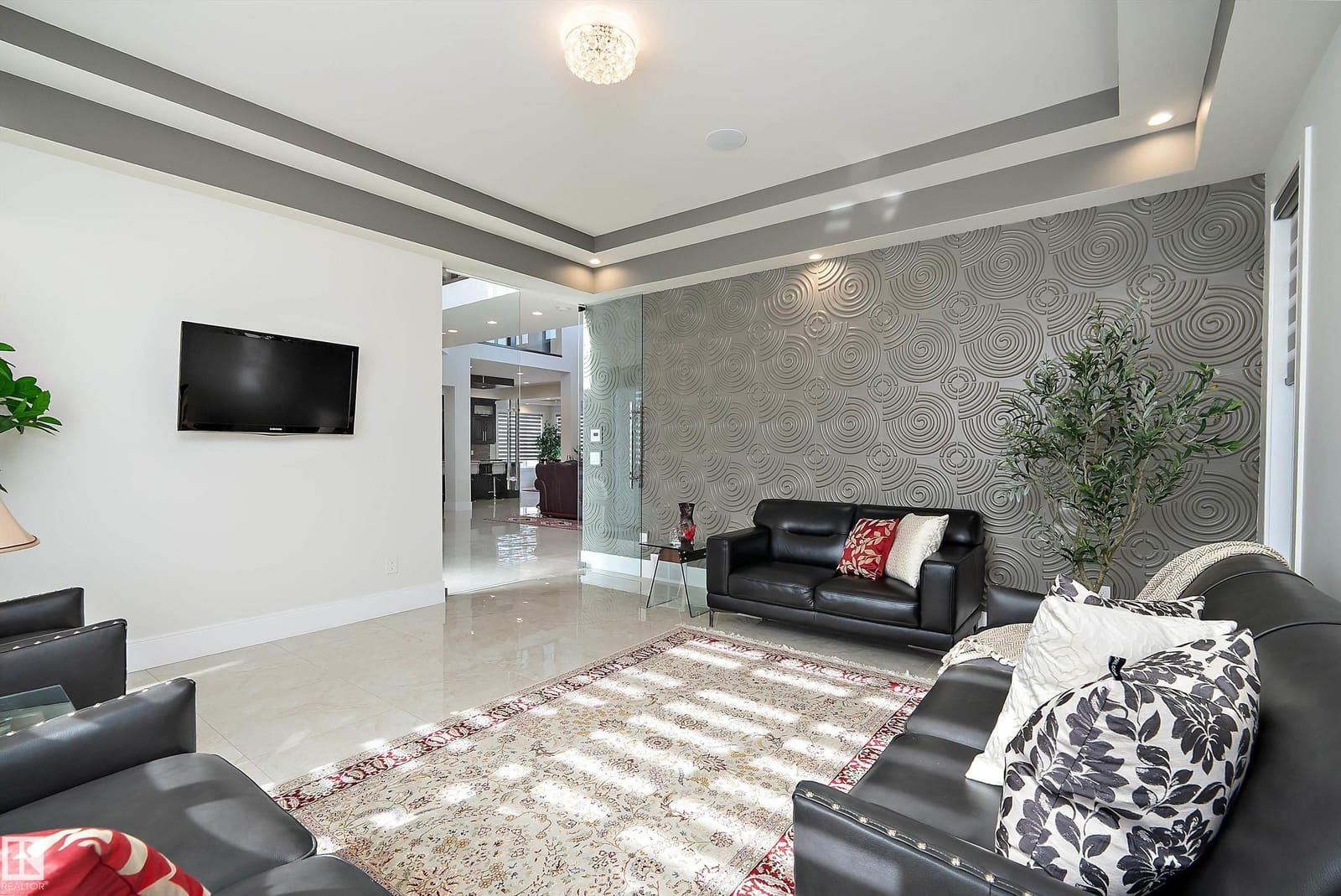 Family room with feature wall