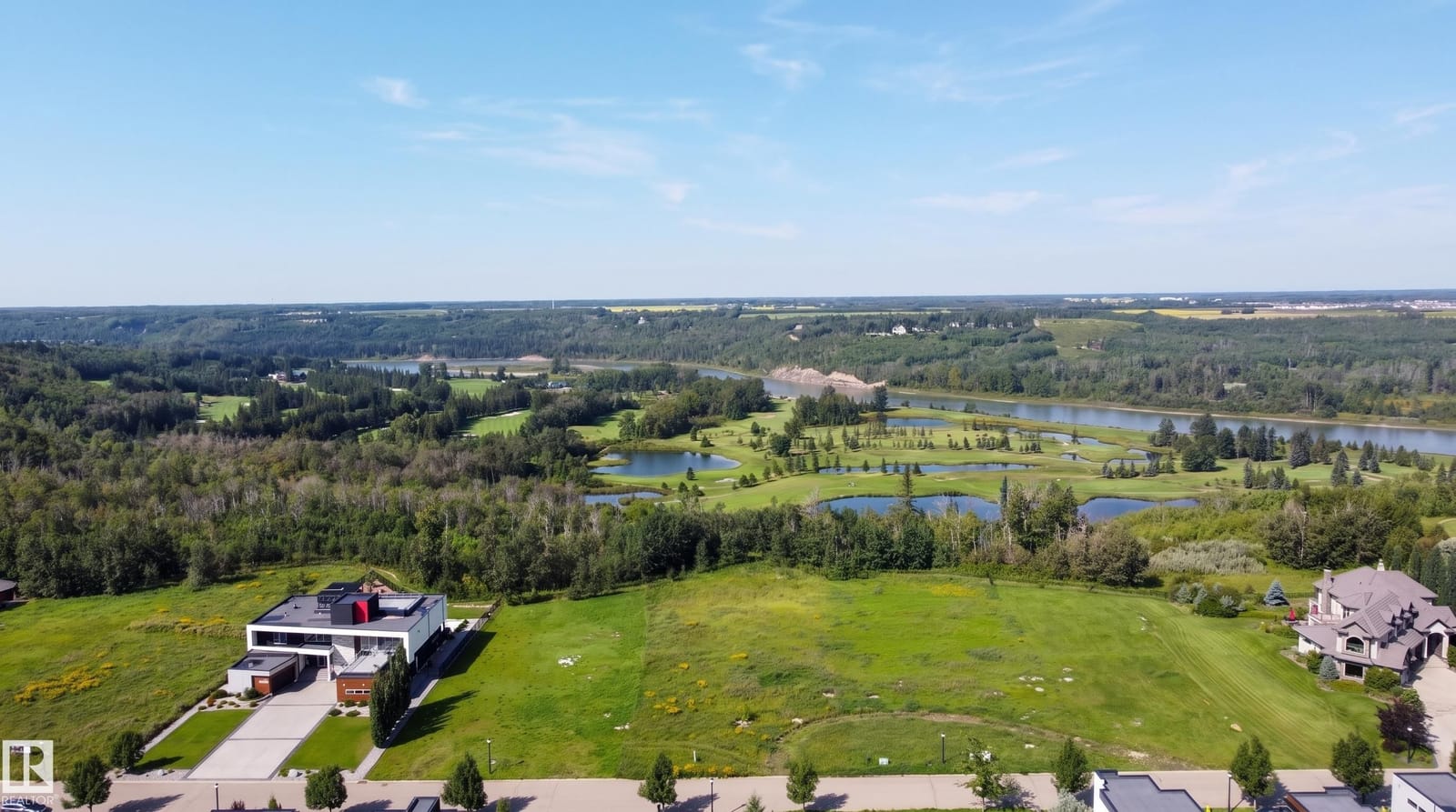 Aerial view over the surrounding area from above the community